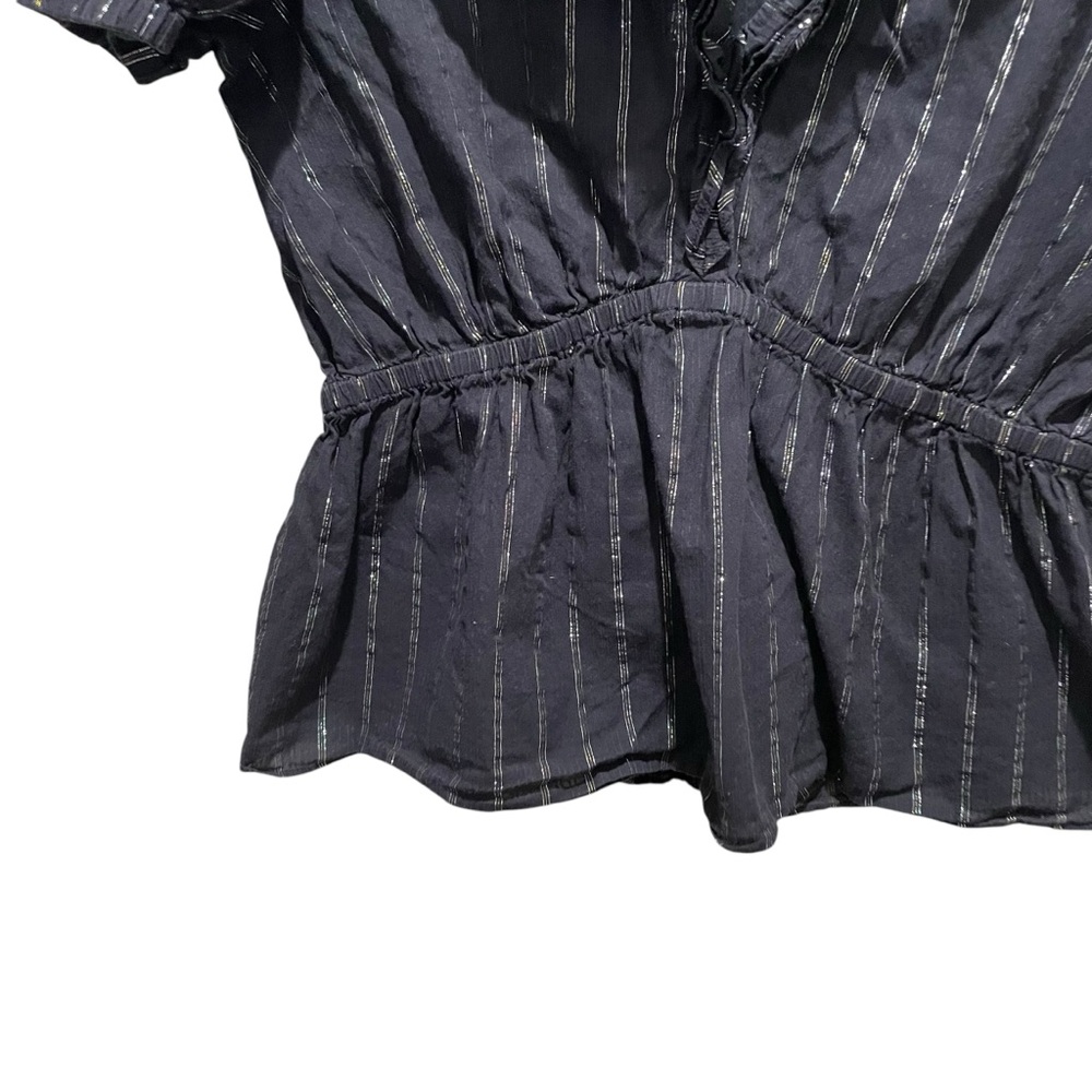 MICHAEL Michael Kors Womens Metallic Striped Ruffled Top Blouse Black Size Large - Picture 3 of 8